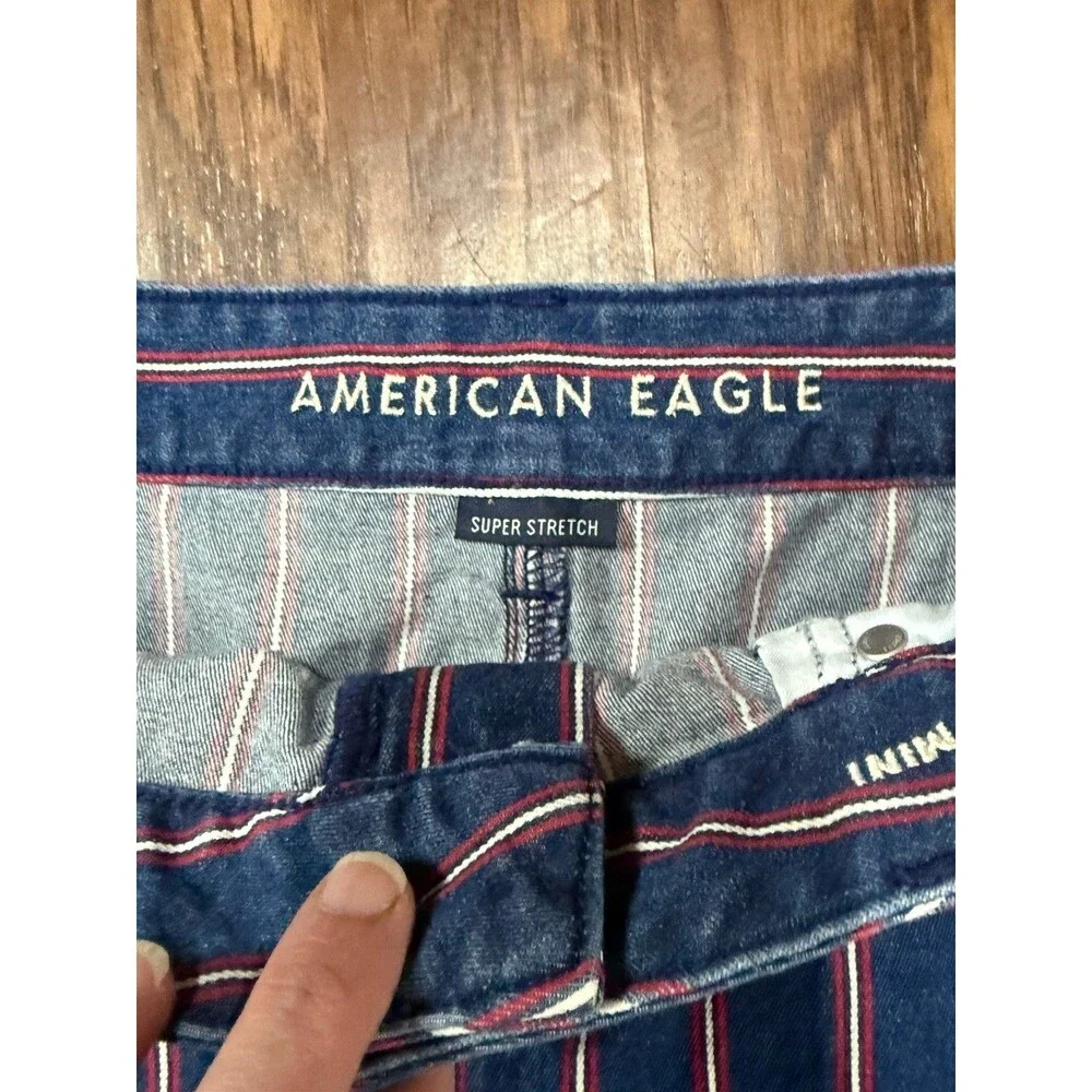 American Eagle Y2K Hi Rise Mini Skirt 14 Blue Red White Stripe Cut Off Excellent